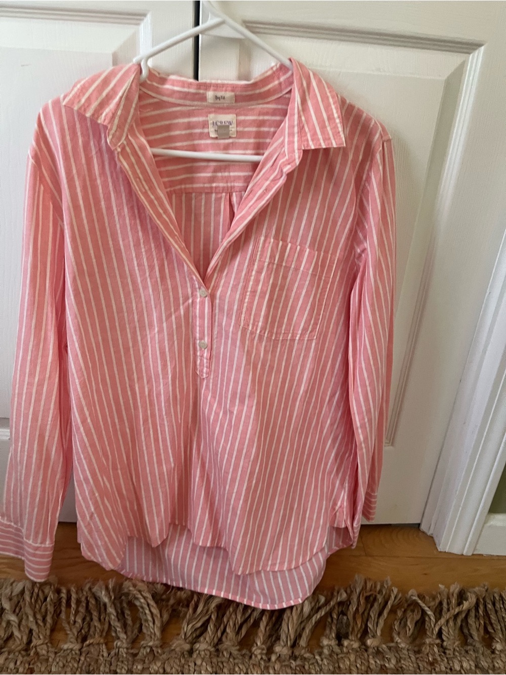 J. Crew Pink and White Striped blouse. NWOT size lg